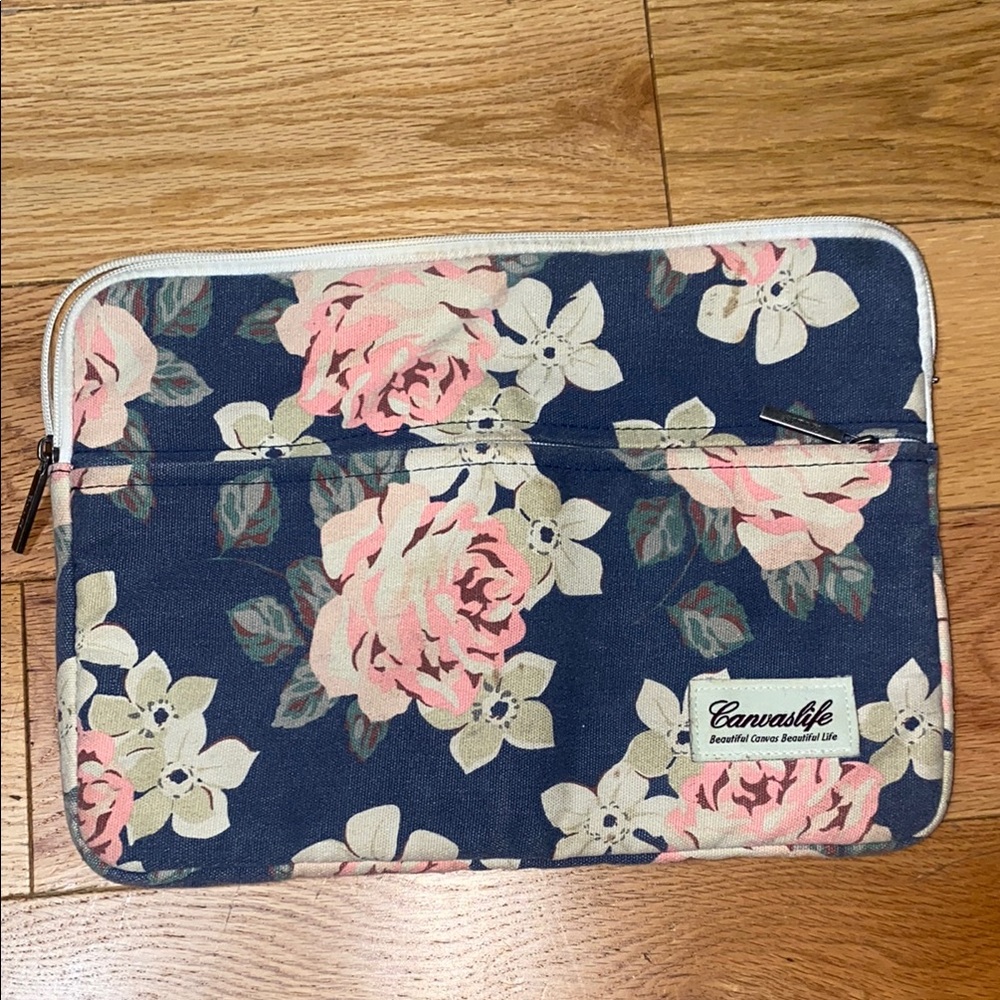 Floral Navy and Pink Laptop Case